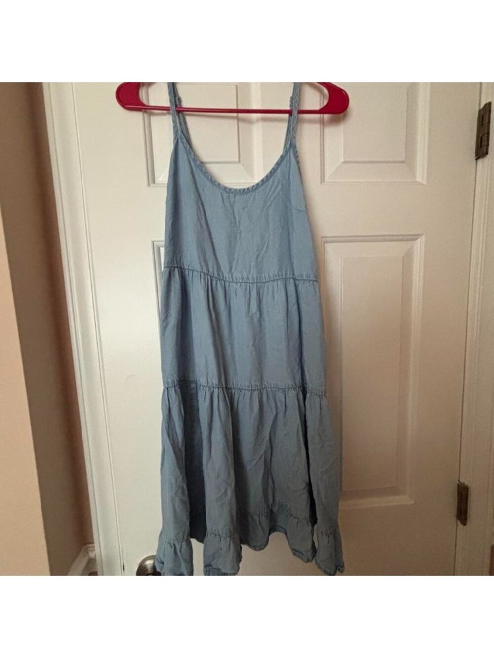 Blue tiered cotton dress with adjustable straps #cottagecore #summerdress